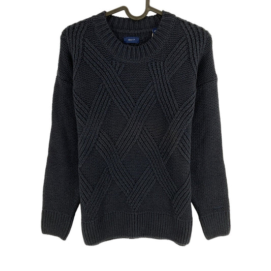 GANT Navy Blue Graphic Cable Crew Neck Sweater Jumper Size XS