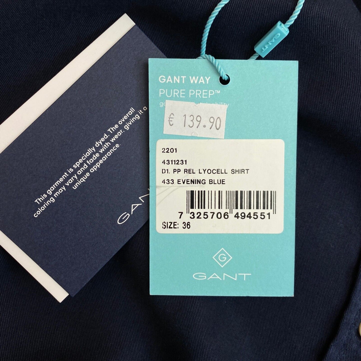 GANT Marineblaues Pure Prep Relaxed Lyocell-Hemd Größe EU 36 UK 8 US 6