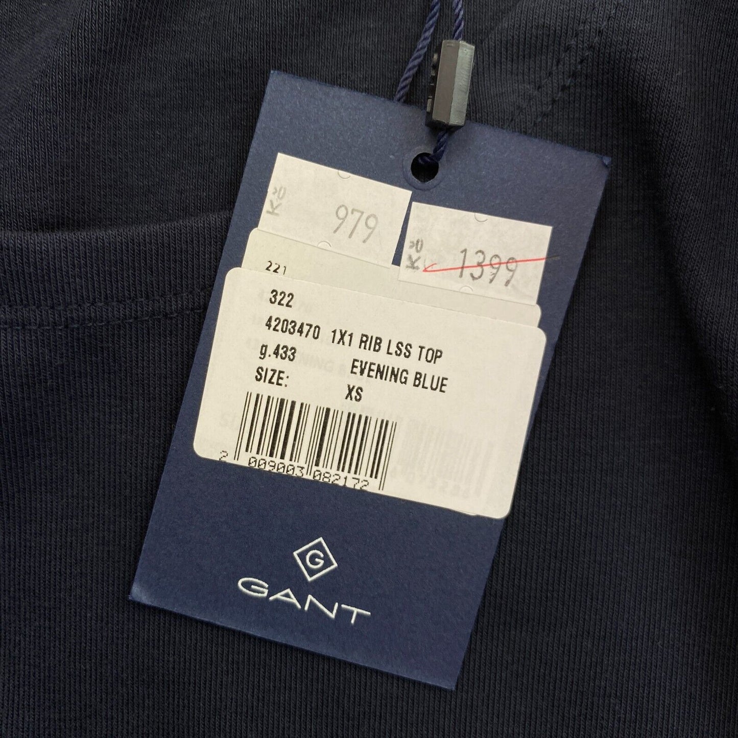 GANT T-Shirt mit Rundhalsausschnitt, 1 x 1 Rippe, Marineblau, Größe XS