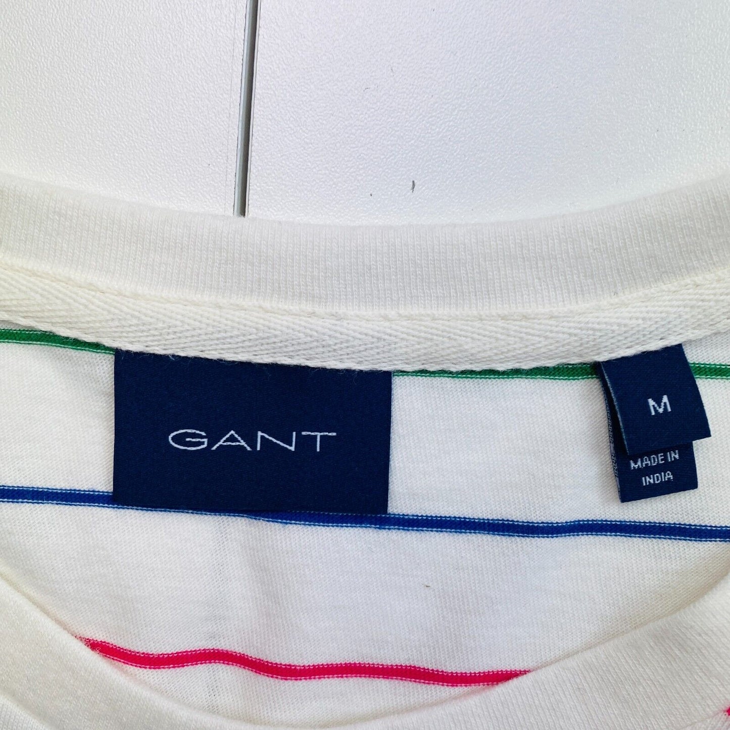 GANT Men White Striped Crew Neck Short Sleeves T Shirt Size M