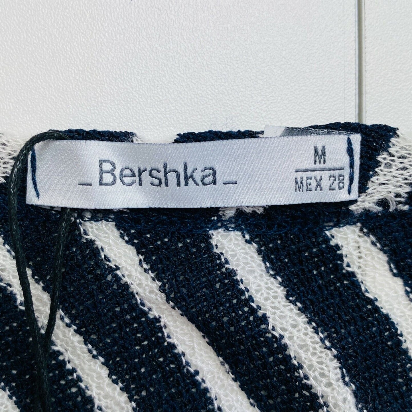 BERSHKA Navy Blue Striped Crew Neck Sweater Jumper Size M