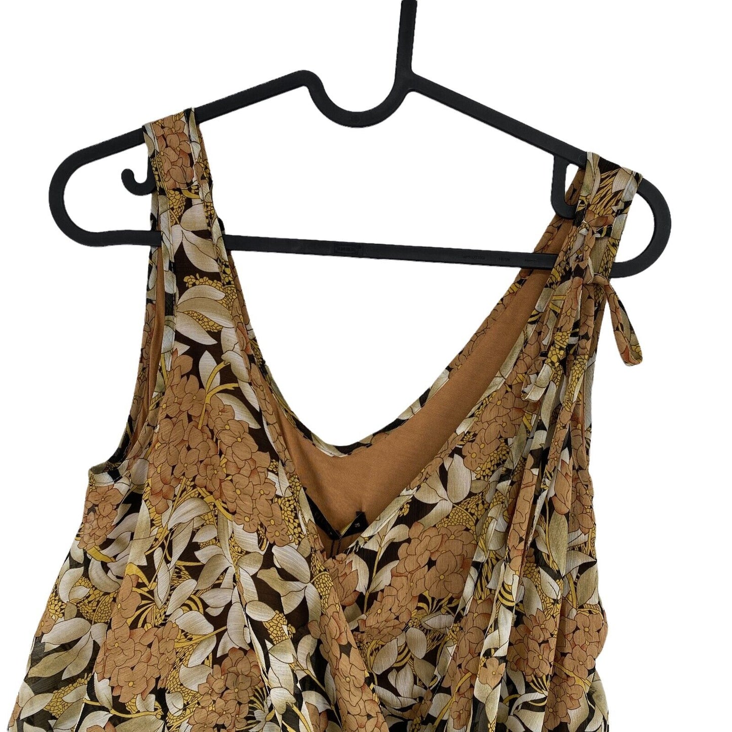 SUPERTRASH Floral Brown Sleeveless Deep V-Neck Top Blouse Size EU 36 UK 8 US 6