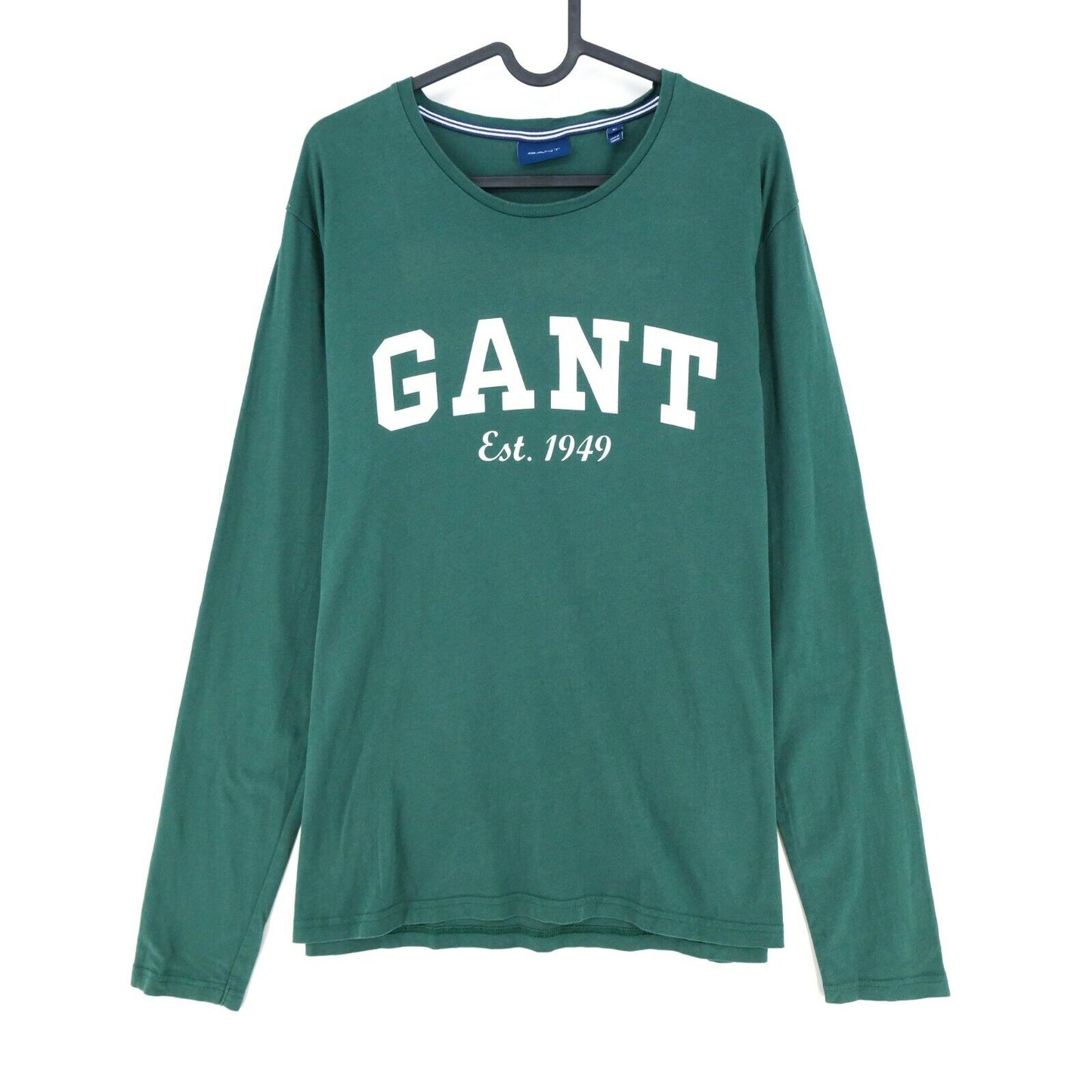 GANT T-shirt à manches longues et col rond vert avec grand logo taille XL