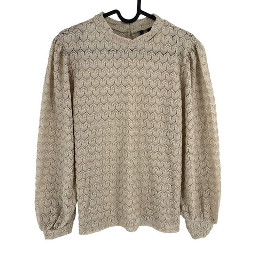 VERO MODA Women Dark Beige BECCA High Neck Lace Long Sleeves Top Size L