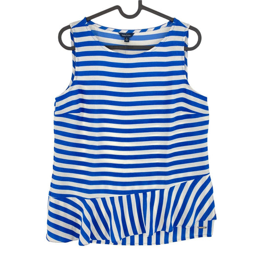 NAUTICA Blue Striped Crew Neck Sleeveless Blouse Top Size S