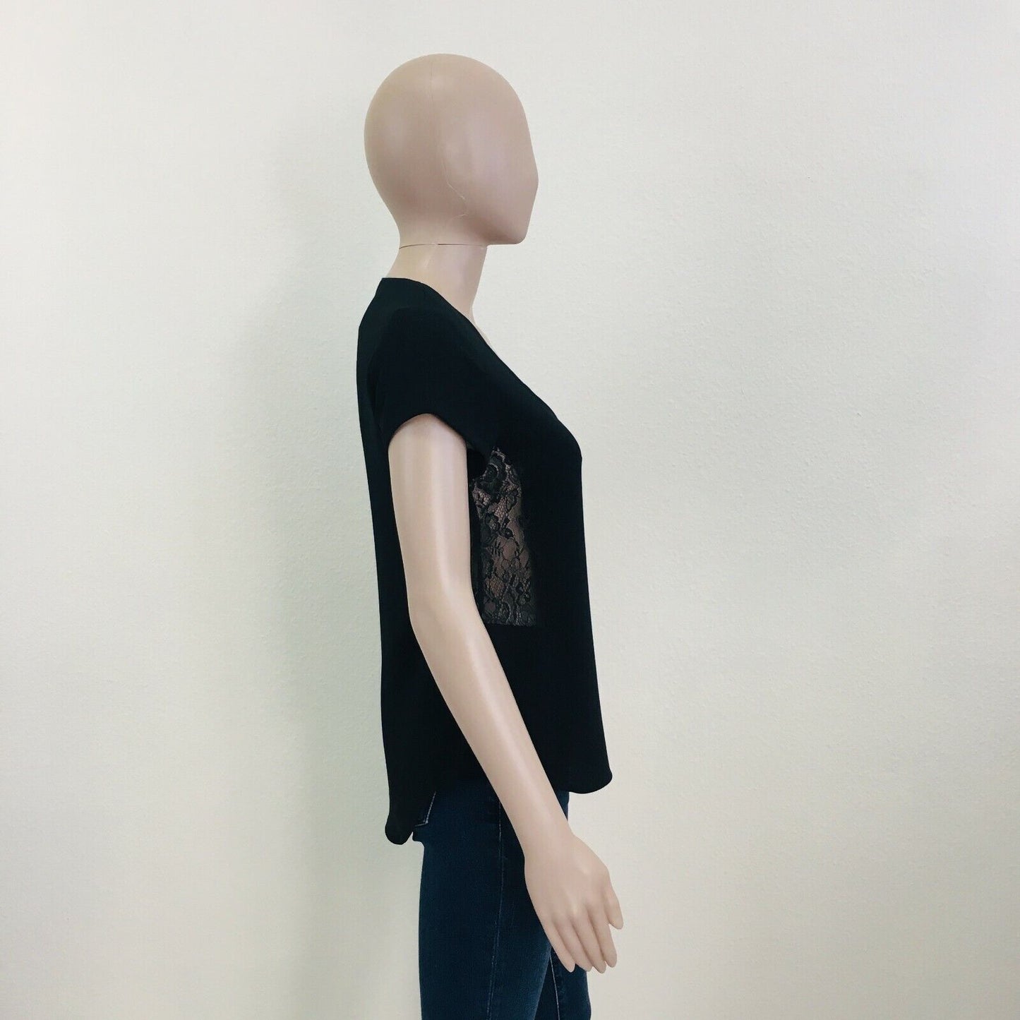 ZARA Noir V Neck T Shirt Top Blouse Taille XS