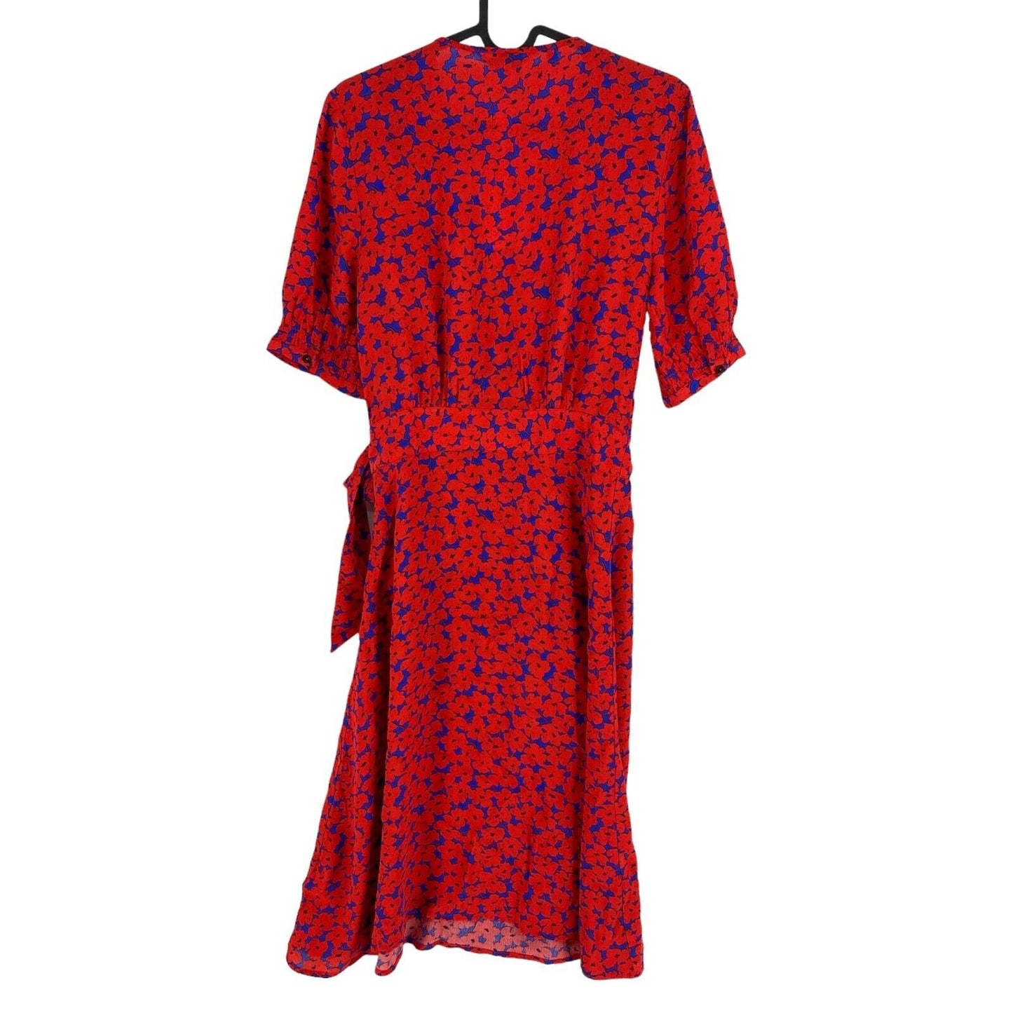 TOMMY HILFIGER Women Red Floral Crepe Wrap Knee SS Dress Size EU 34 UK 6 US 2