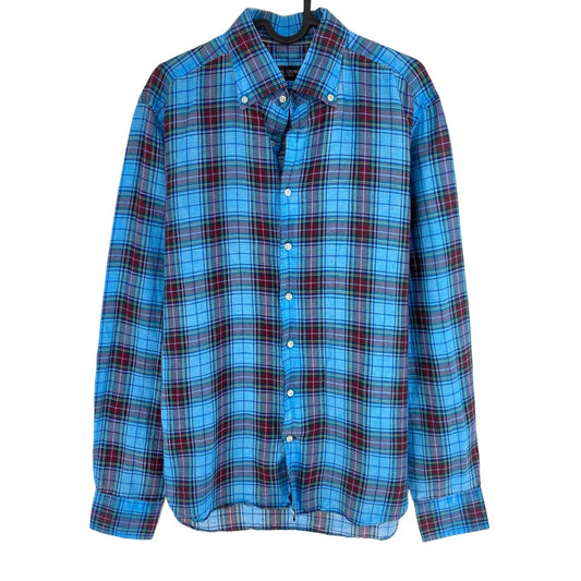 Daniel Cremieux Blue Plaid Linen Cotton Shirt Size L