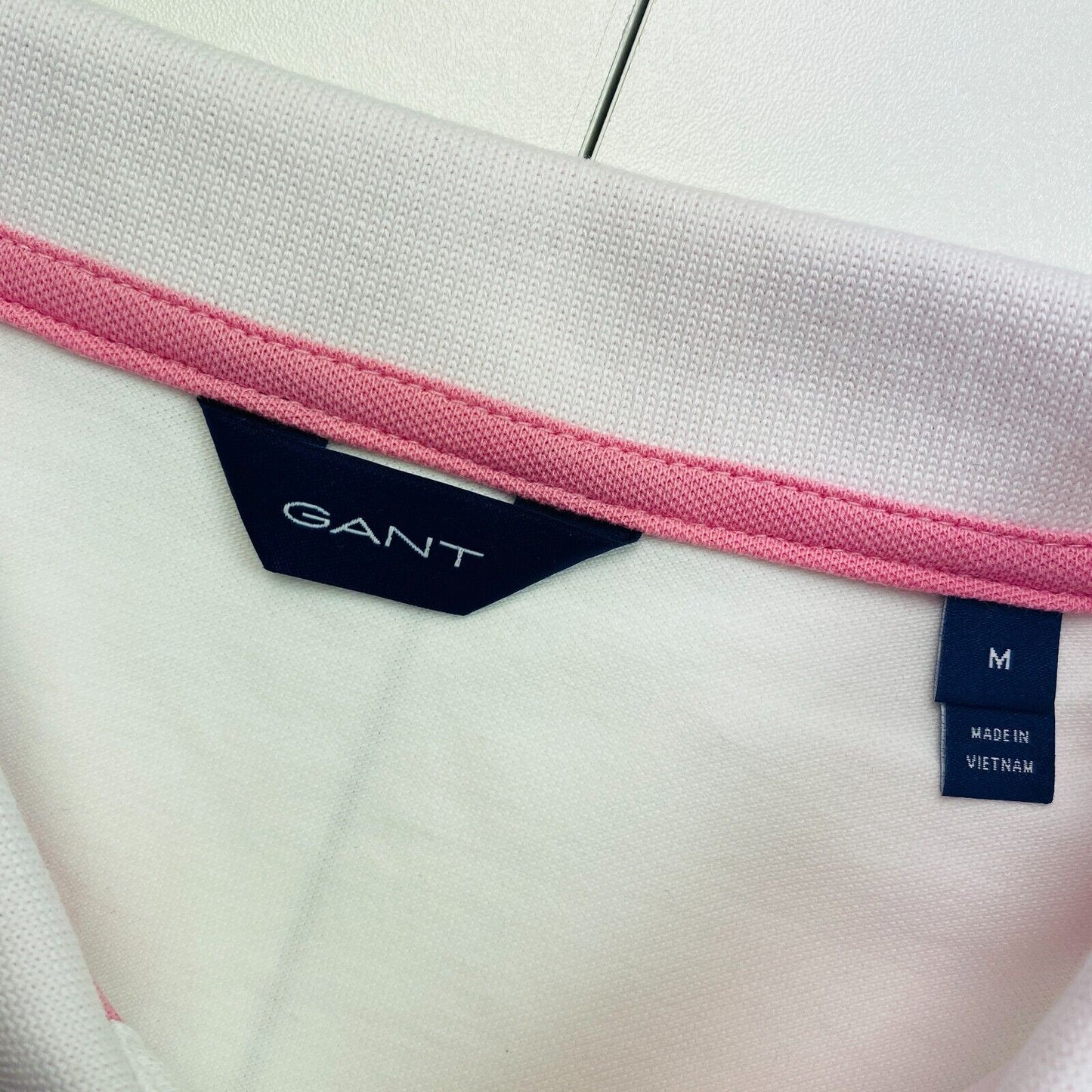 GANT White Contrast Collar Pique Polo Shirt Size M