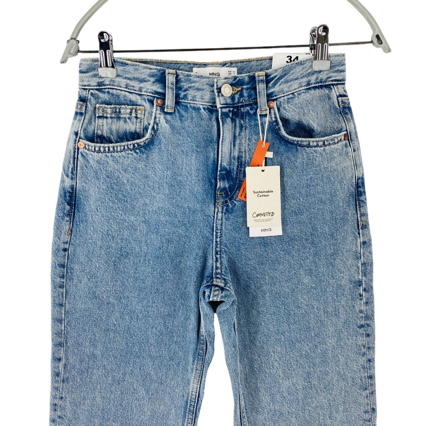 MANGO Women Blue Mid Waist Regular Straight Fit Jeans Size EUR 34 US 2 W25