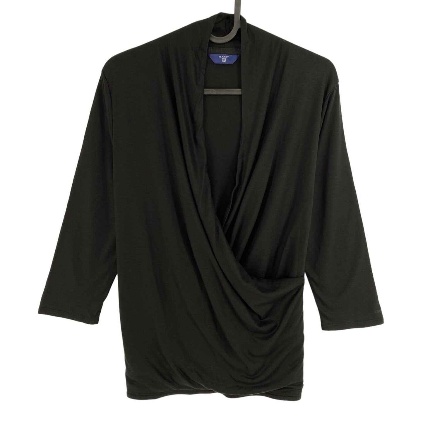 GANT Noir Col en V Manches 3/4 Wrap Top Blouse Taille M