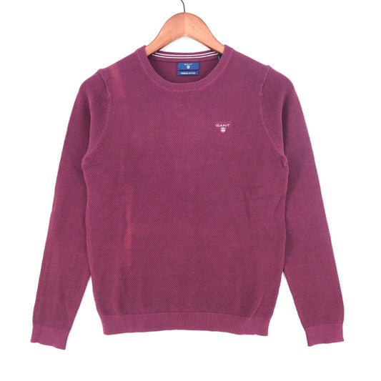 GANT Purple Cotton Pique Crew Neck Sweater Jumper Size S