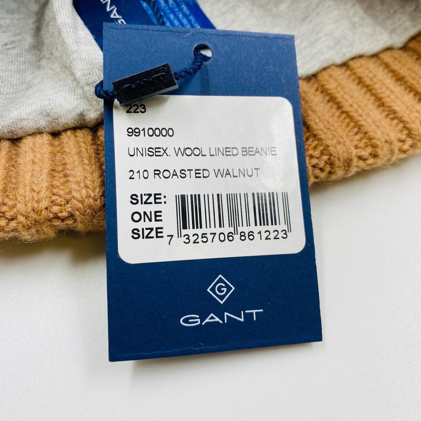 GANT Unisex Adult Brown Wool Blend Lined Beanie Winter Hat One Size