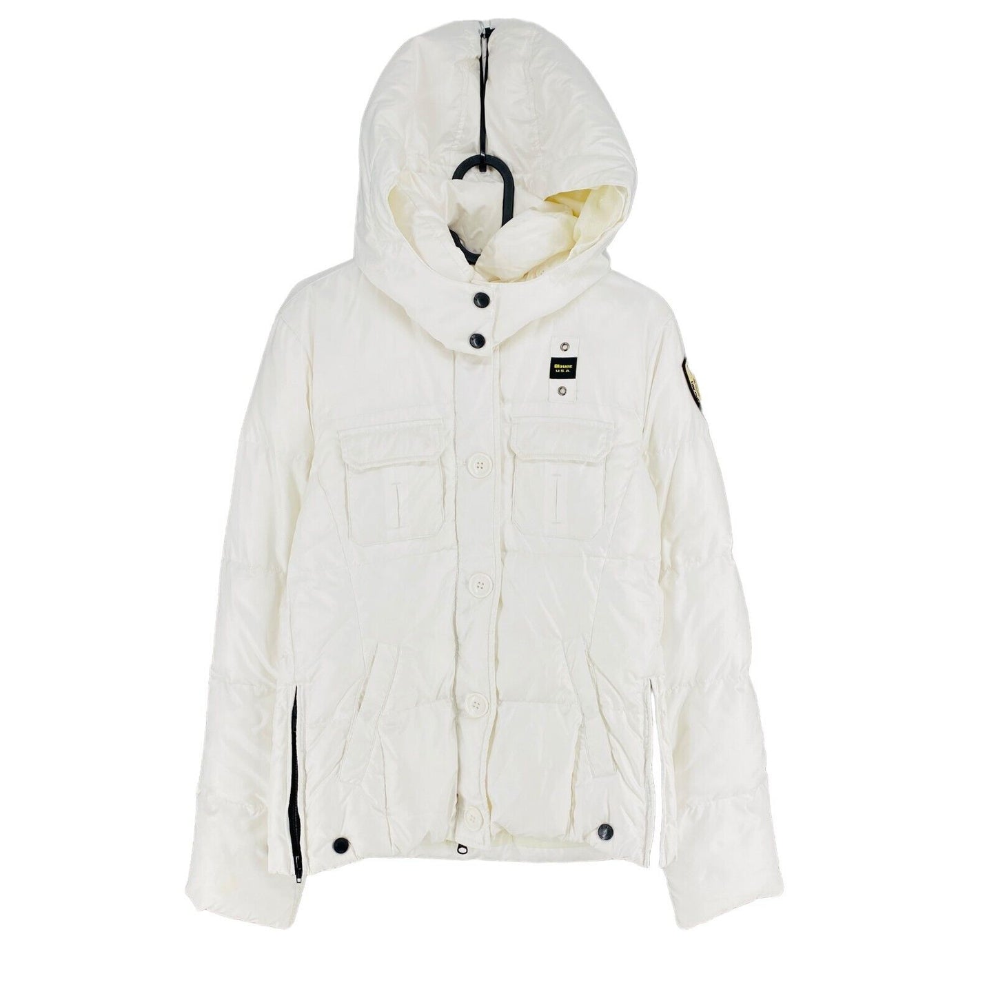 Blauer Blanc à capuche vers le bas rembourré doudoune manteau taille S