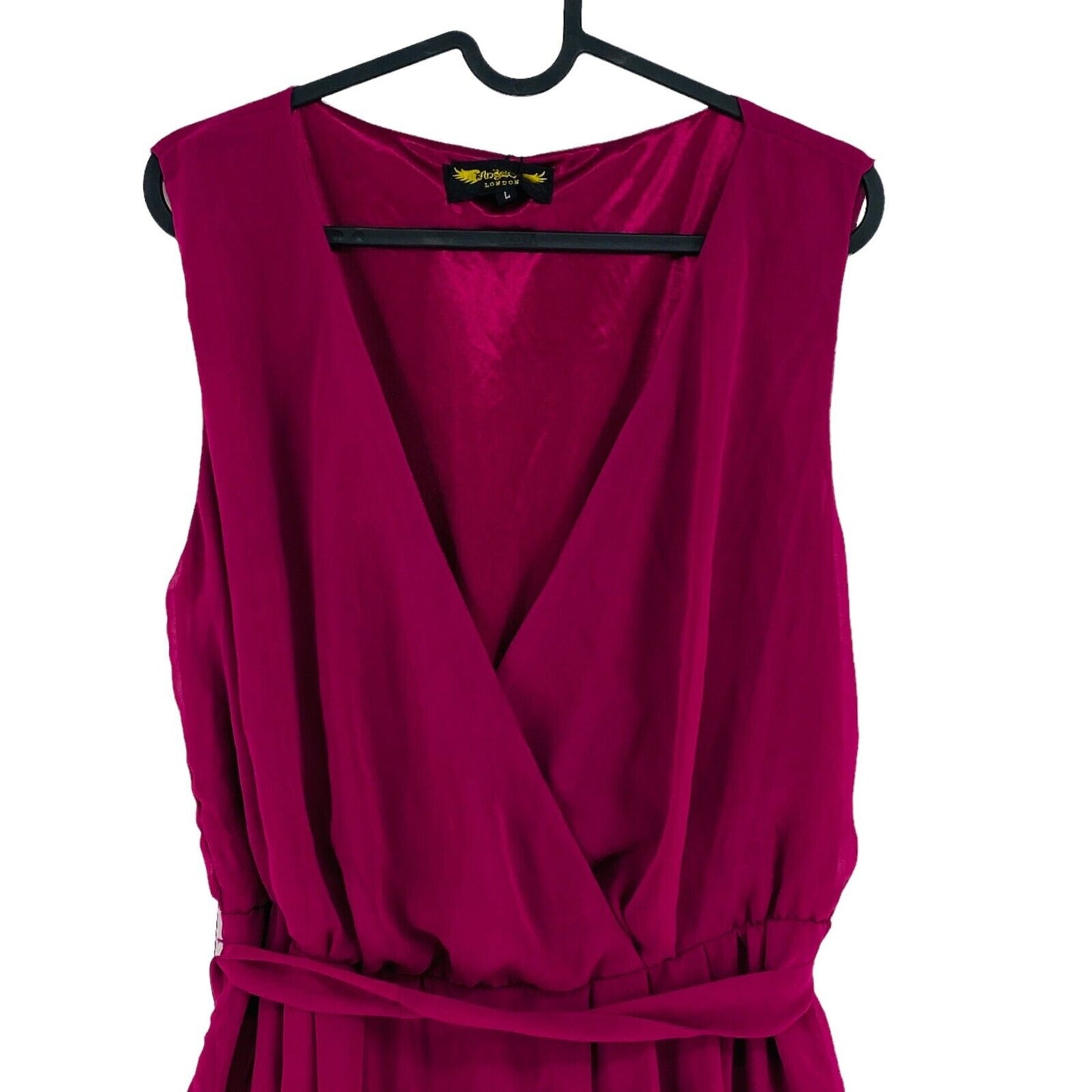 Angel Eye Magenta Lila Ärmelloses Fit &amp; Flare-Kleid mit tiefem V-Ausschnitt, Größe L