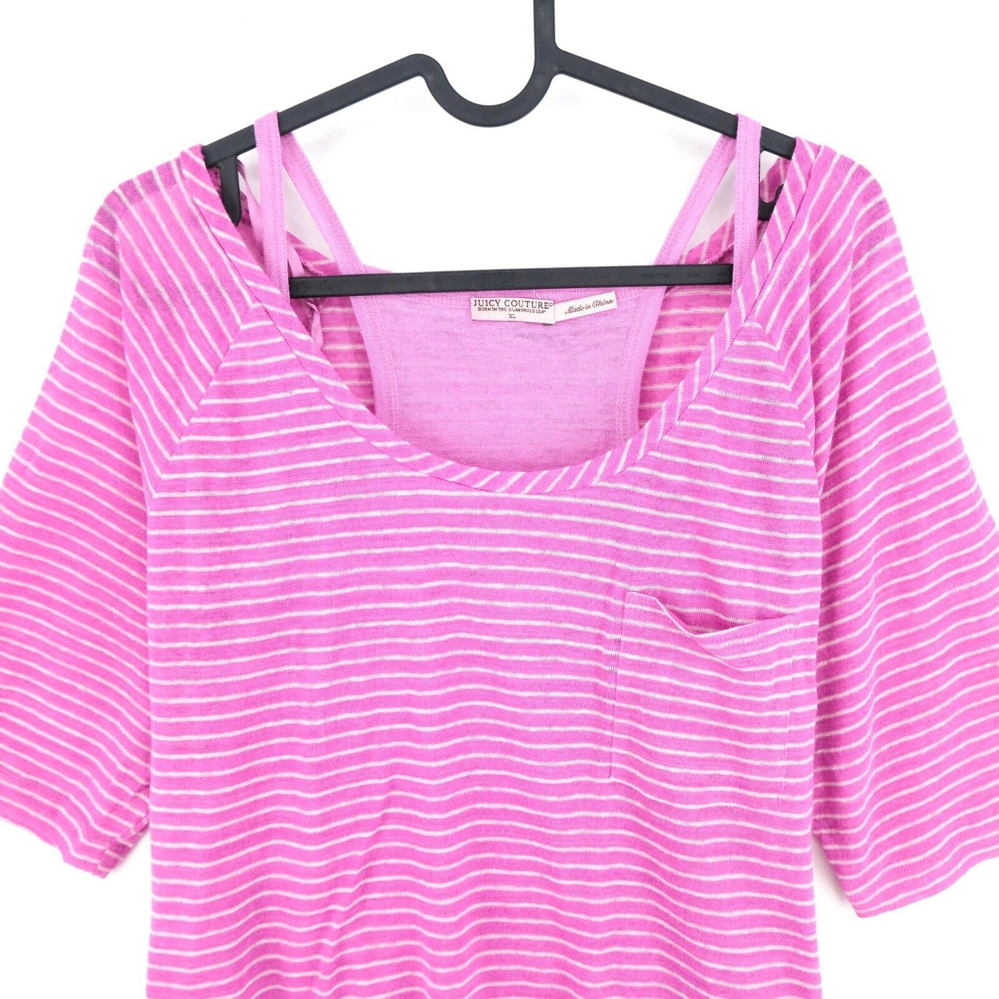 Prix ​​conseillé 169 € JUICY COUTURE Rose Raglan Stripe 100% Lin Top Blouse Taille L XL