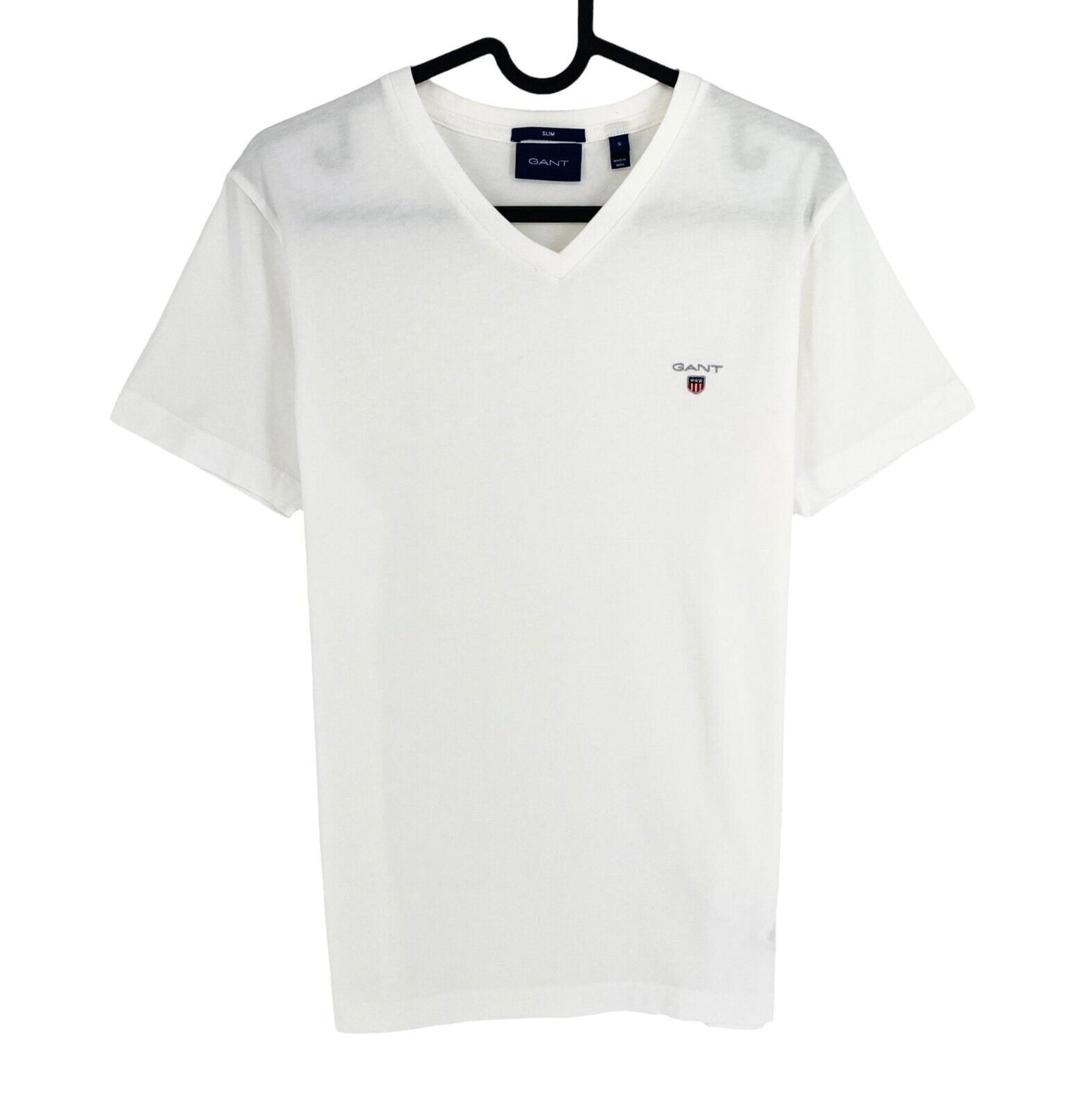 GANT Men White Original Slim Fit V Neck Short Sleeve T Shirt Size S