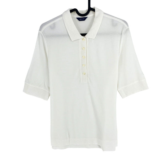 GANT Women White Detail Collar Short Sleeves Polo Shirt Size M