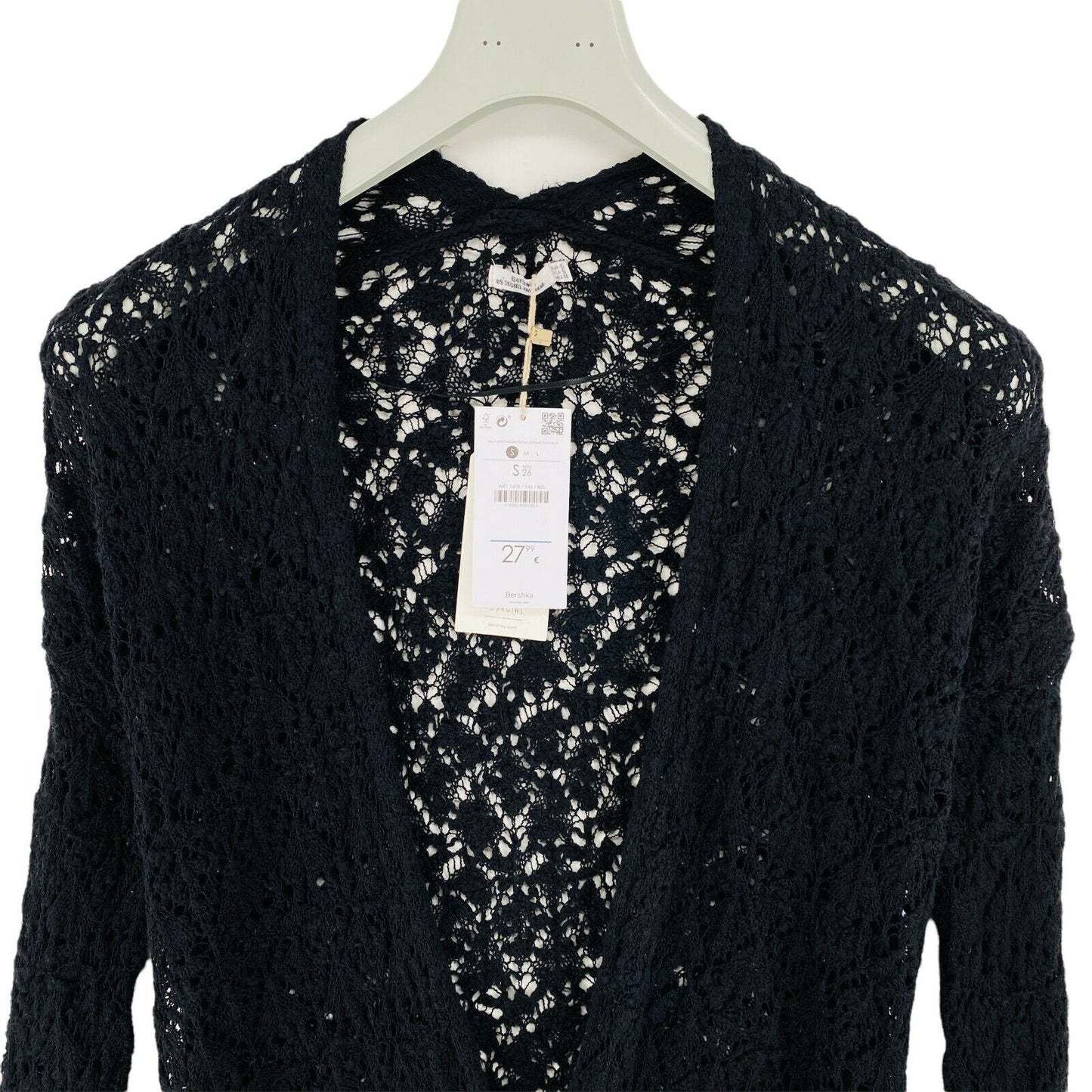 BERSHKA Black Embroidered Cardigan Sweater Jumper Size S