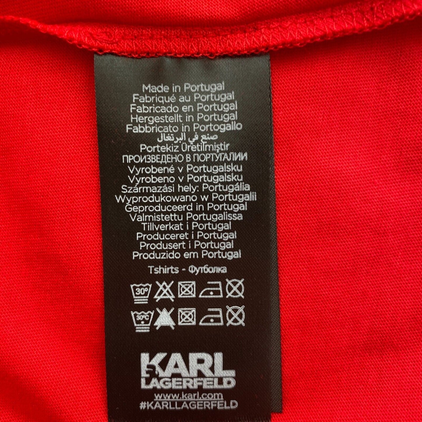 Karl Lagerfeld Red Stacked Logo Address Crew Neck T Shirt Size M