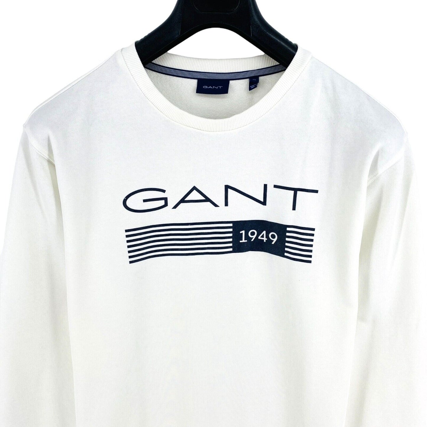 GANT White Stripes Logo Crew Neck Sweater Jumper Size XL