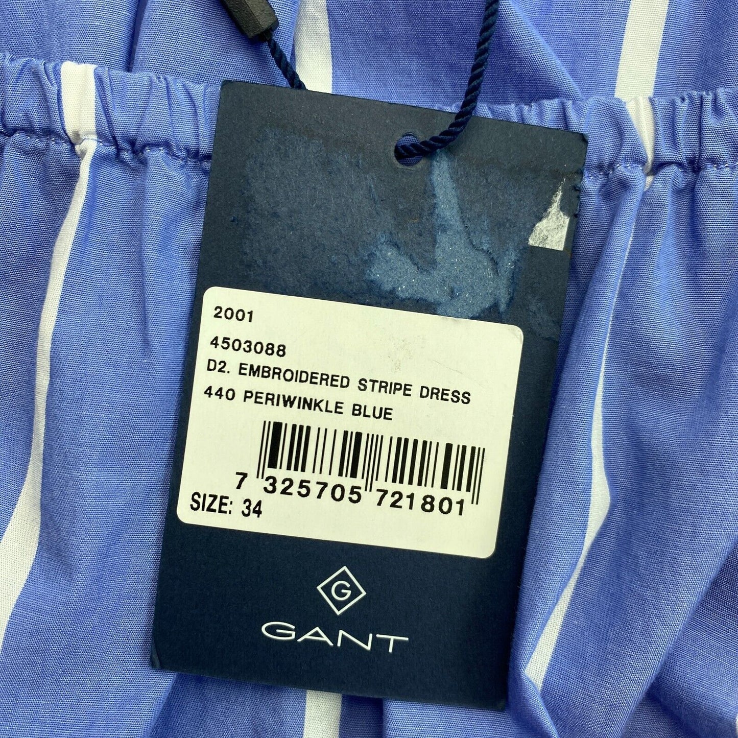 GANT Blue Embroidered Stripe Flared Dress Size EU 34 UK 6 US 4