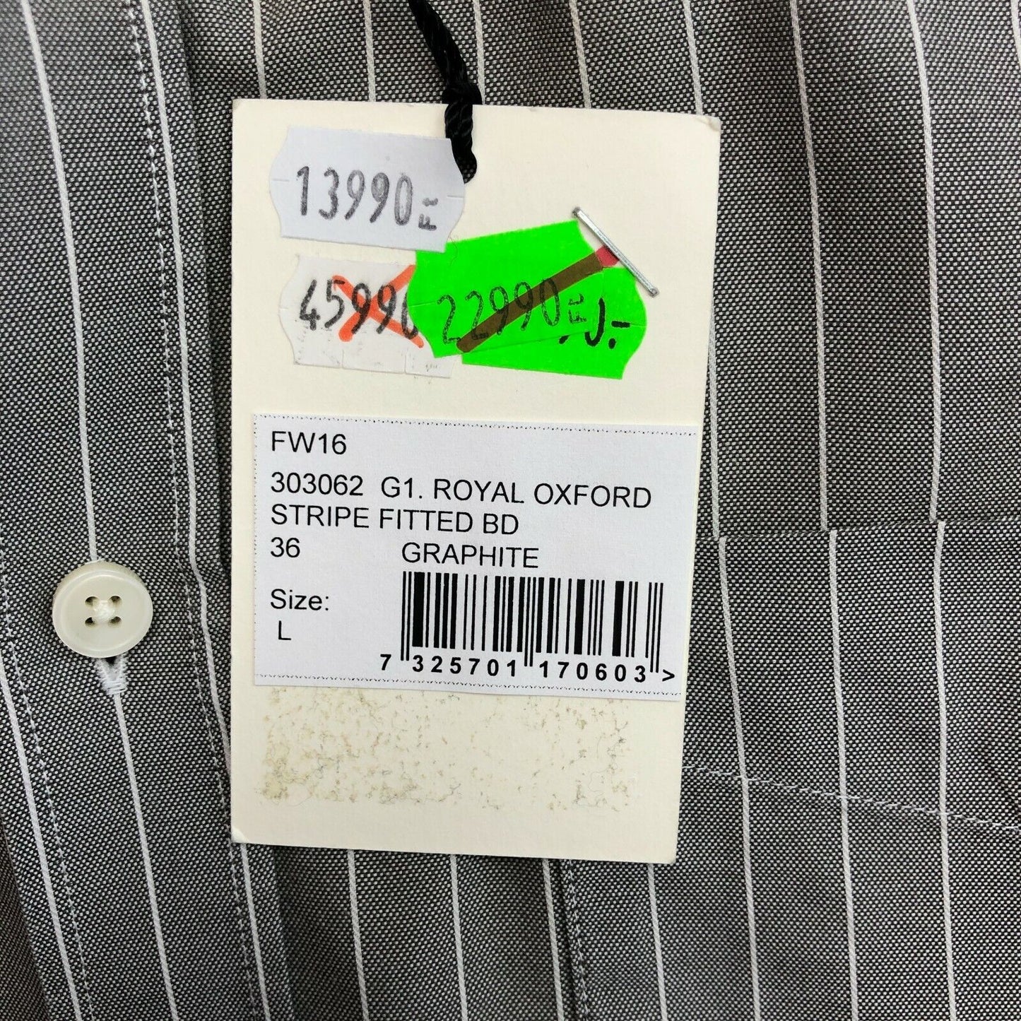 GANT Grey Royal Oxford Stripe Fitted Shirt Size L 41/42 16.5