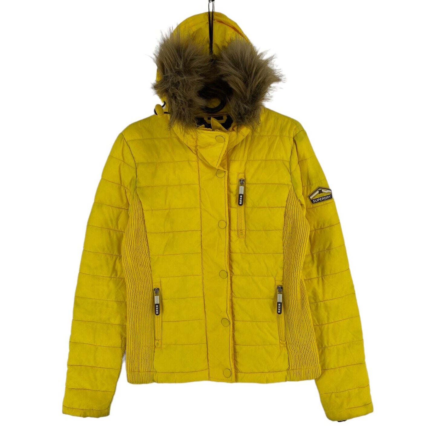 SUPERDRY THE ORIGINAL FUJI Yellow Hooded Padded Jacket Size EU 36 UK 8 US 4