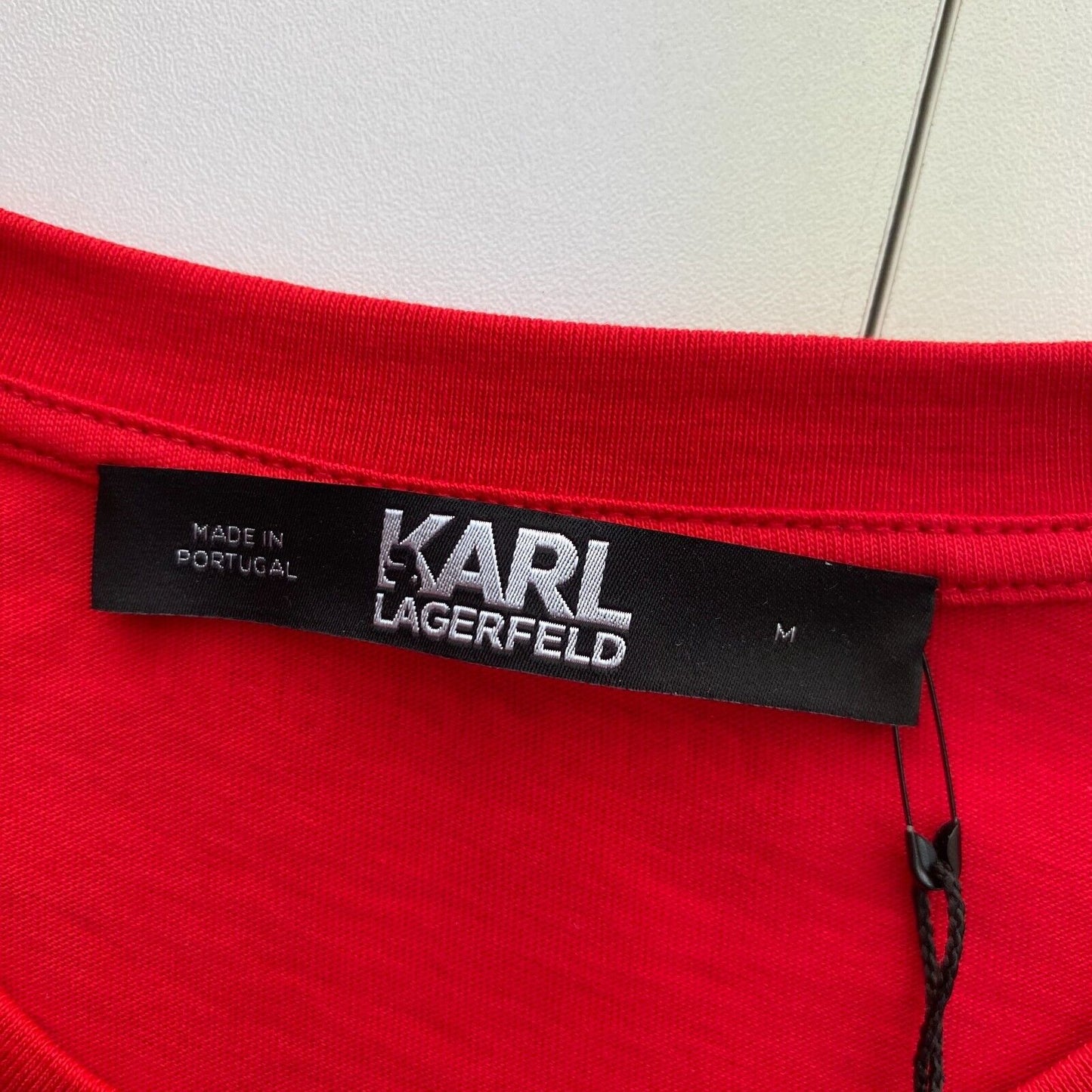 Karl Lagerfeld Red Stacked Logo Address Crew Neck T Shirt Size M