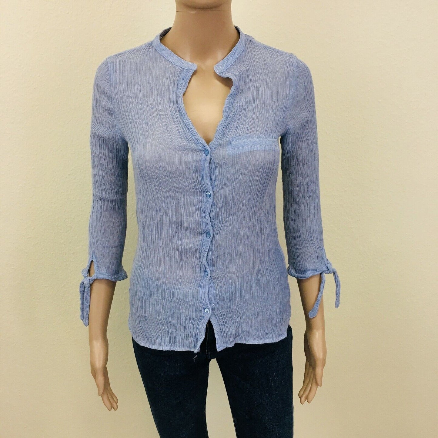 ZARA Blue Thin Viscose Shirt Top Blouse Size XS