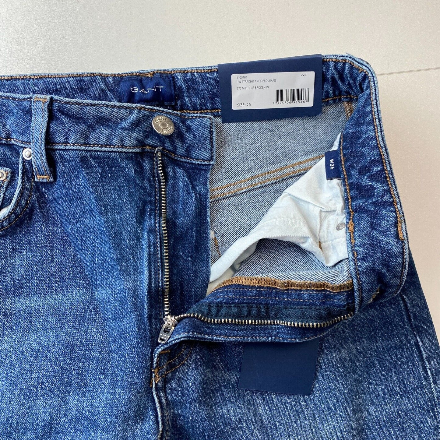 GANT femmes bleu taille haute coupe droite régulière jean court W26 L28