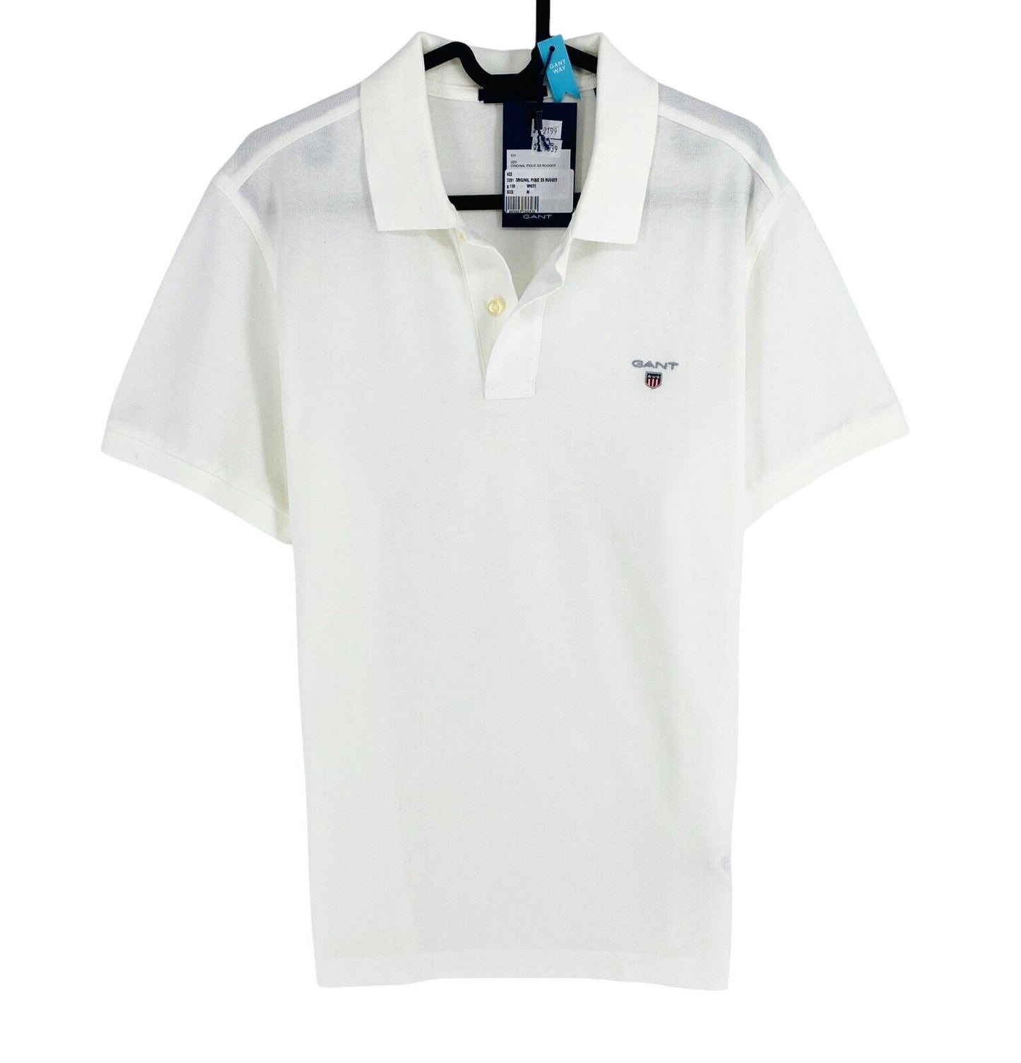 GANT Men White Original Regular Fit Pique Rugger Short Sleeves Polo Shirt Size M