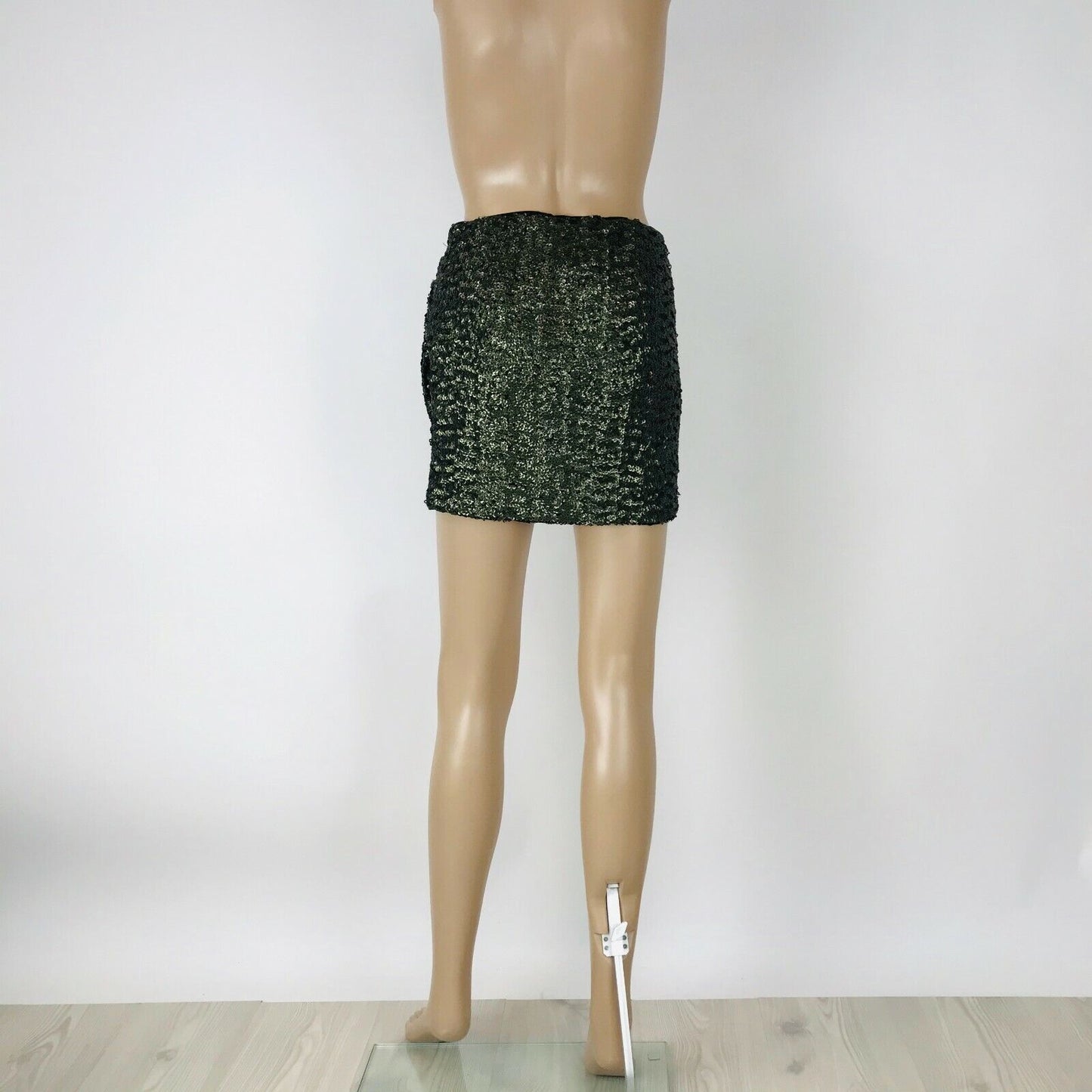 PULL&BEAR Women's Olive Green Sequin Sparkle Stretch Mini Short Skirt Size S W26