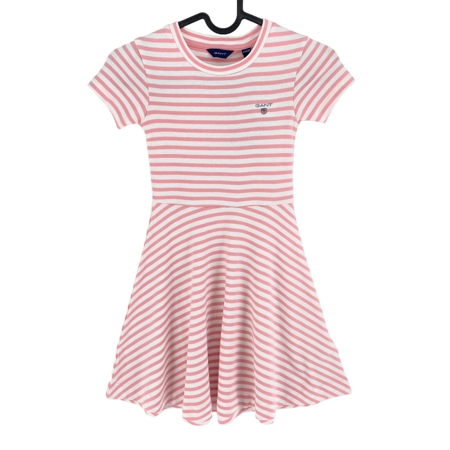 GANT Girls Pink Striped Jersey Flared Dress Size 5-6 Years 110/116 cm