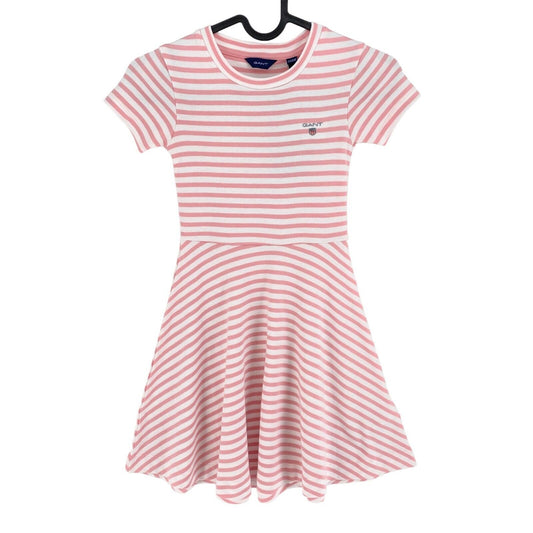 GANT Girls Pink Striped Jersey Flared Dress Size 5-6 Years 110/116 cm