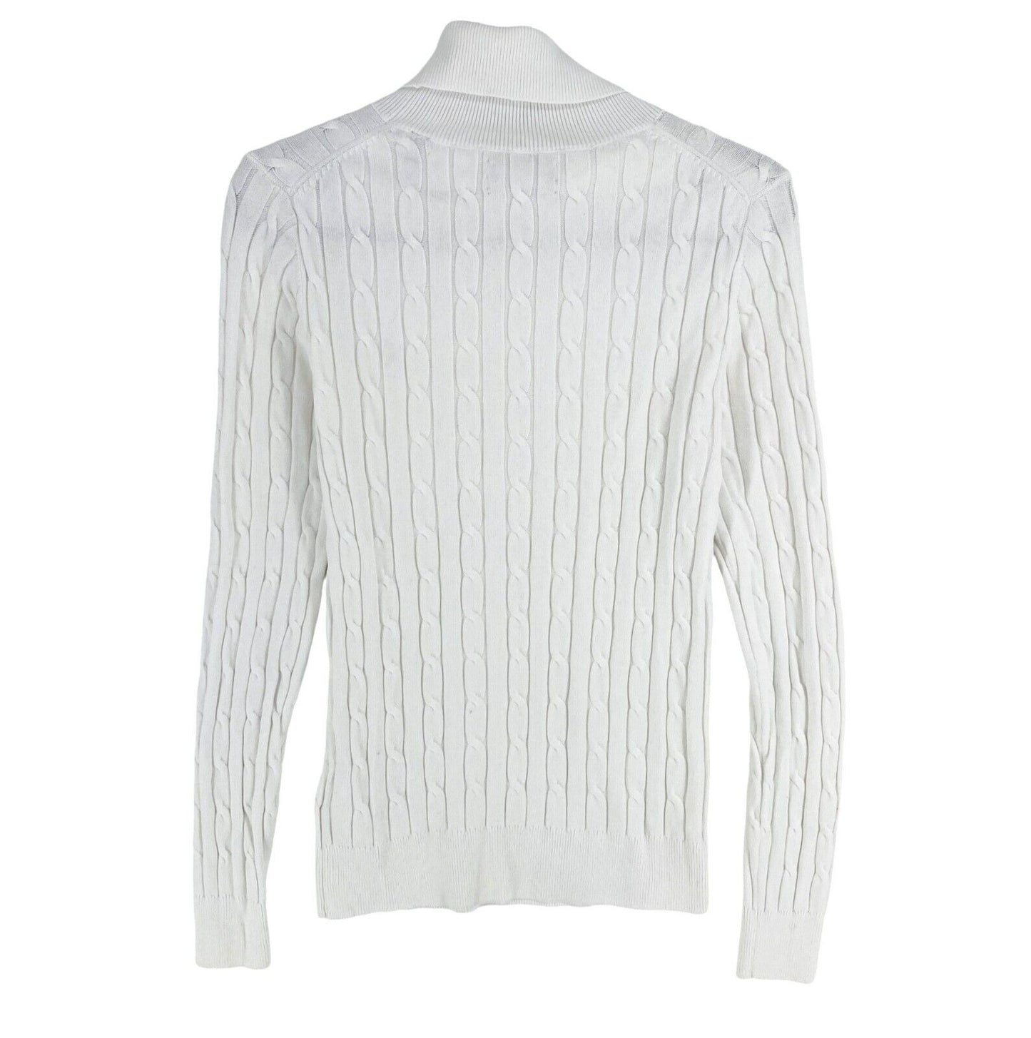 GANT Women White Stretch Cotton Cable Knit High Neck Sweater Jumper Size XS