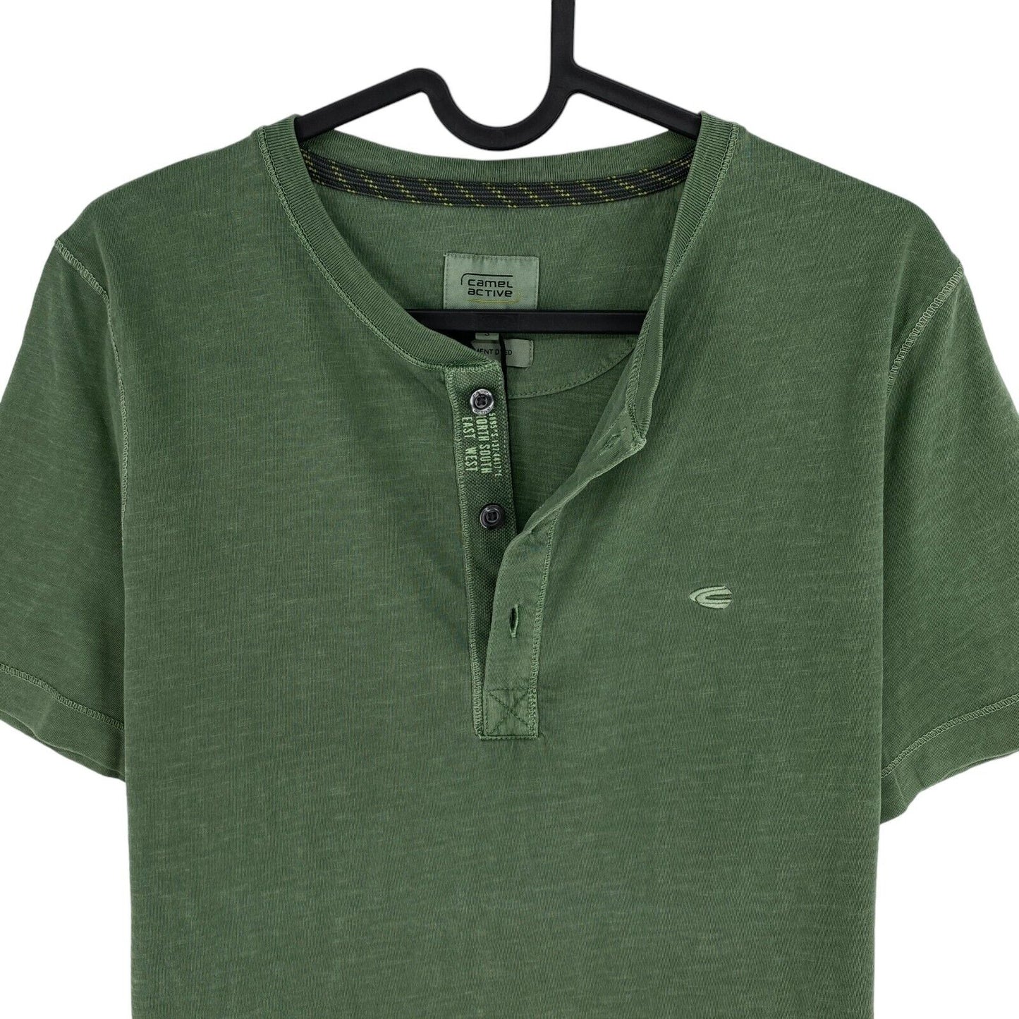 CAMEL ACTIVE Dark Green Garment Dyed Henley Neck T Shirt Size S