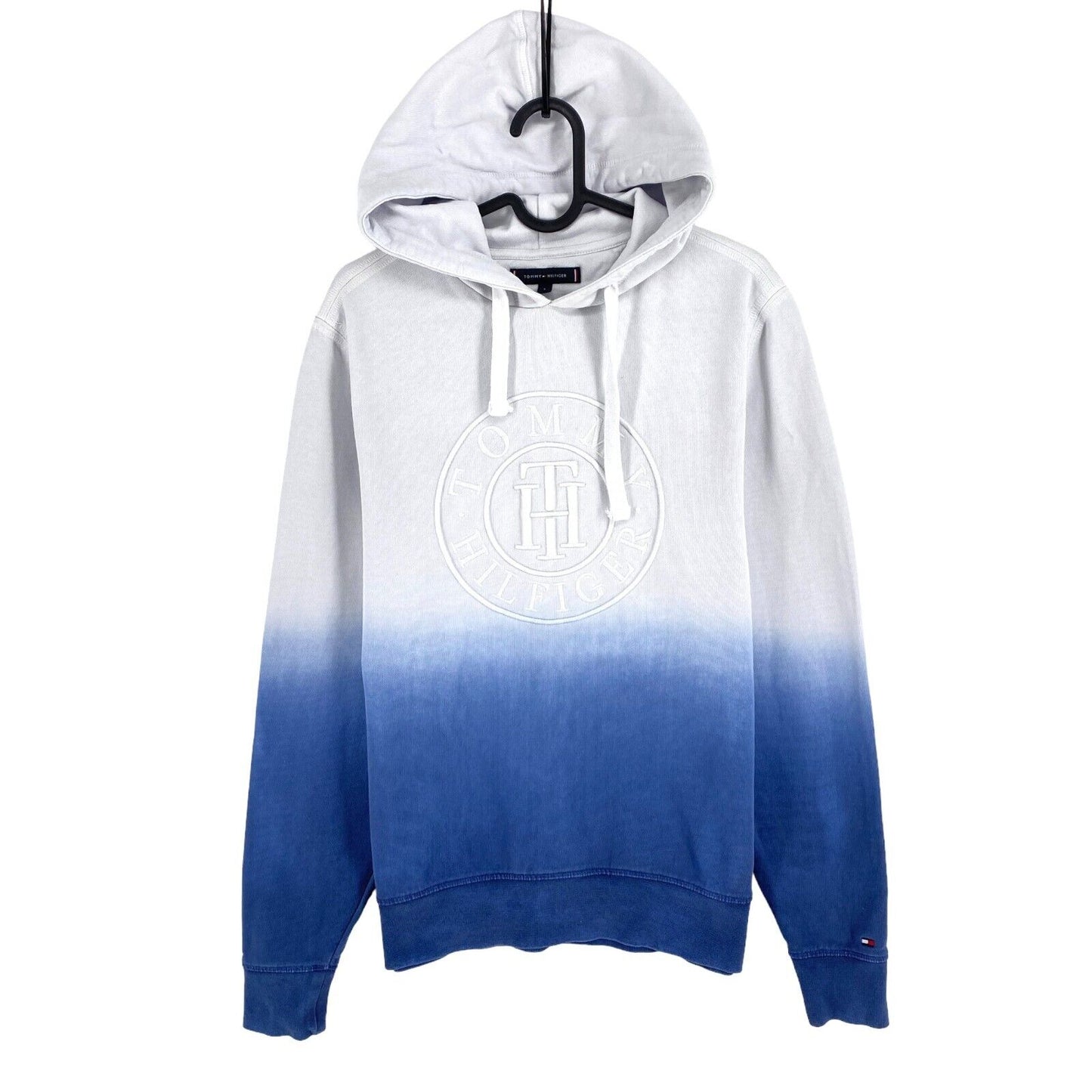 Tommy Hilfiger Blanc Dip Dye Embossed Logo Sweat à capuche Pull Taille S