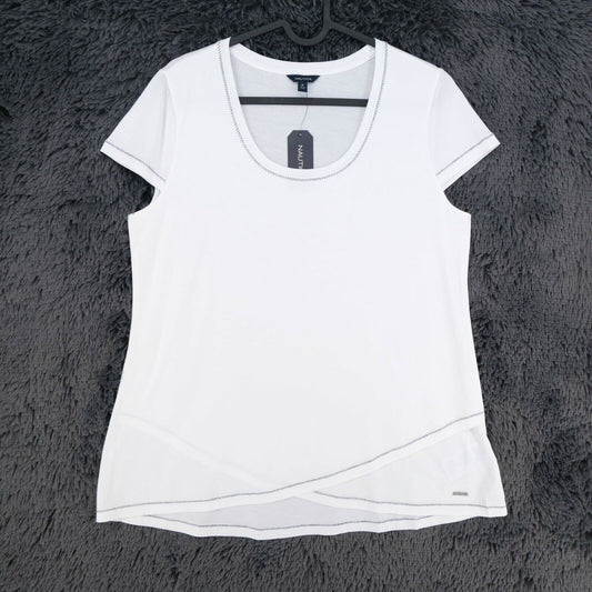 NAUTICA White Scoop Neck T Shirt Top Size M