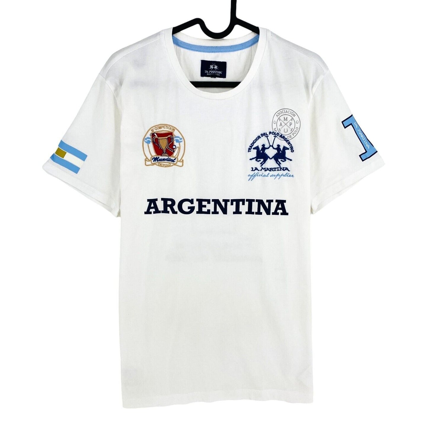 LA MARTINA Men White Argentina Print Crew Neck T Shirt Size M