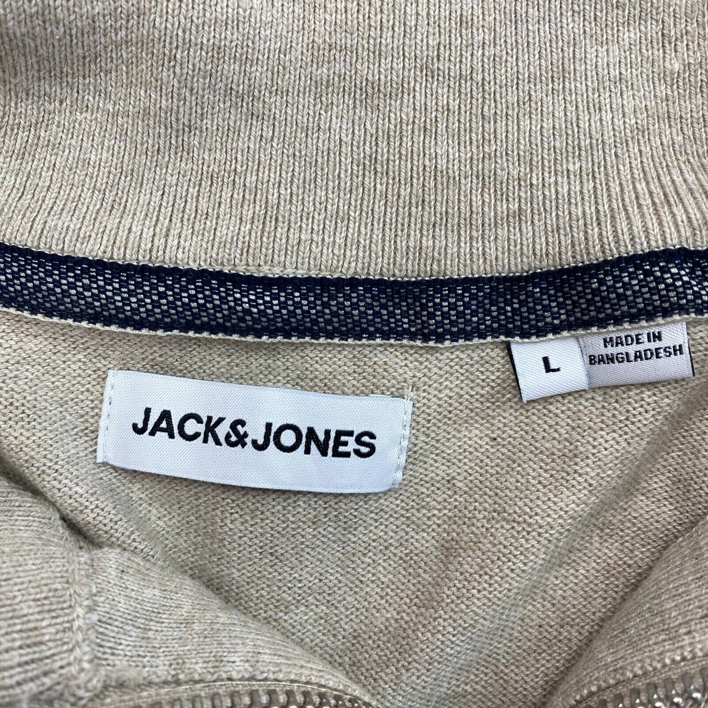 JACK&JONES Beige Knit Half Zip Sweater Jumper Size L