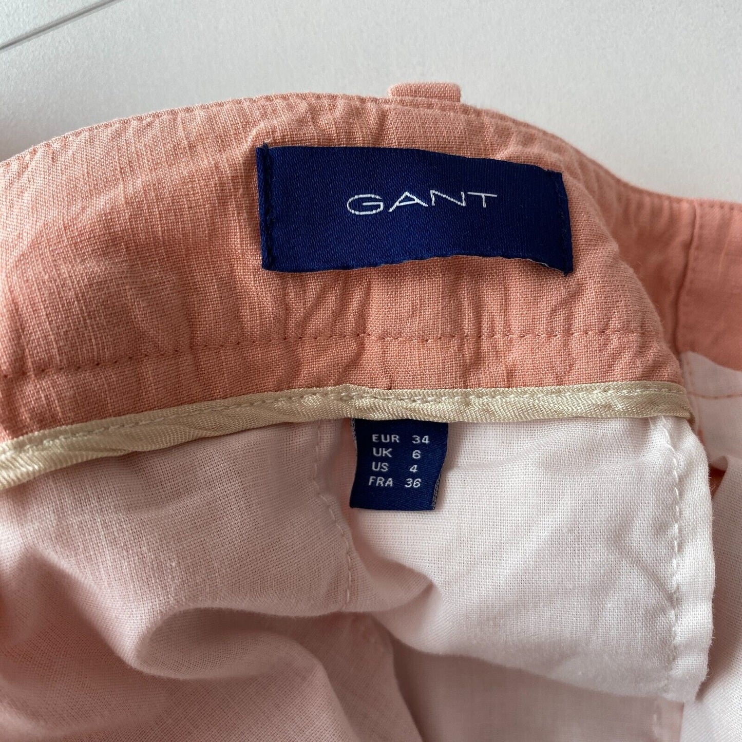 GANT Women Pink Relaxed Wide Leg Fit Linen Blend Trousers EUR 34 UK 6 US 4 W24