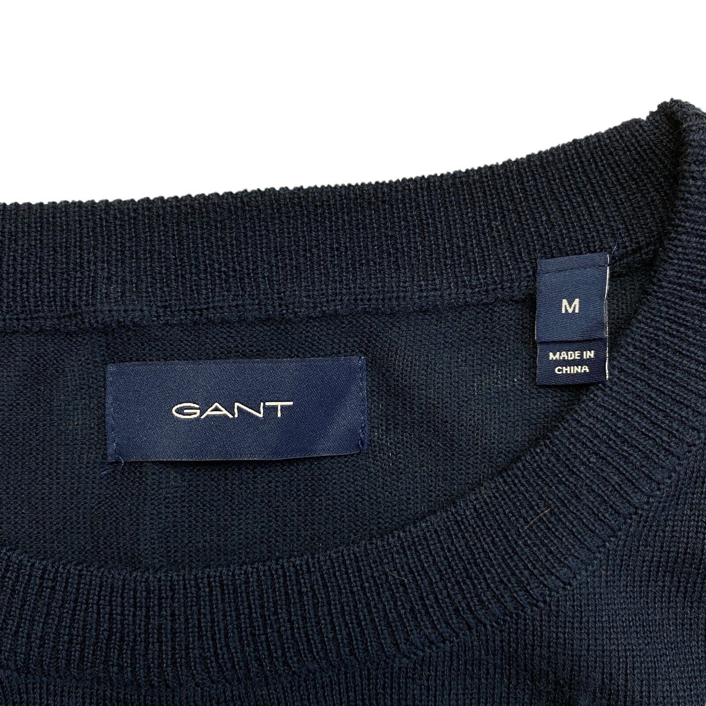 GANT Pullover mit Rundhalsausschnitt, 100 % Wolle, Marineblau, Größe M