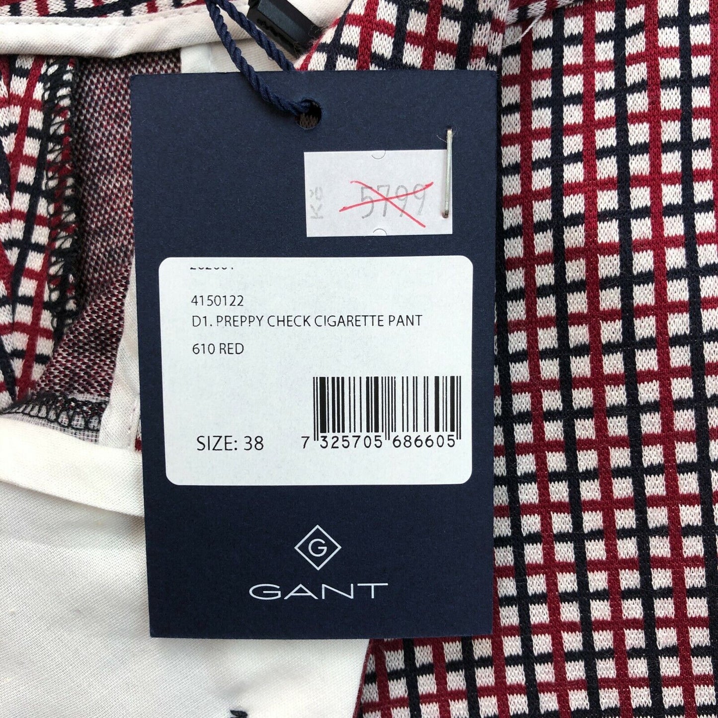 GANT Rote Preppy Check Zigarettenhose Hose Größe EU 38 UK 10 US 8