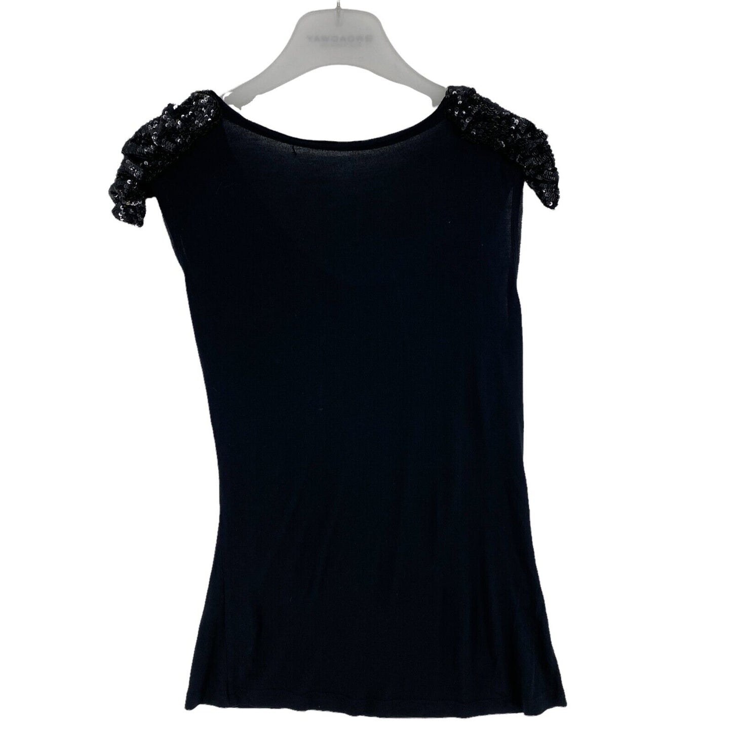 RPR €139 Fairly Black Sequin Sleeveless Scoop Neck Top Blouse Size 2 / M