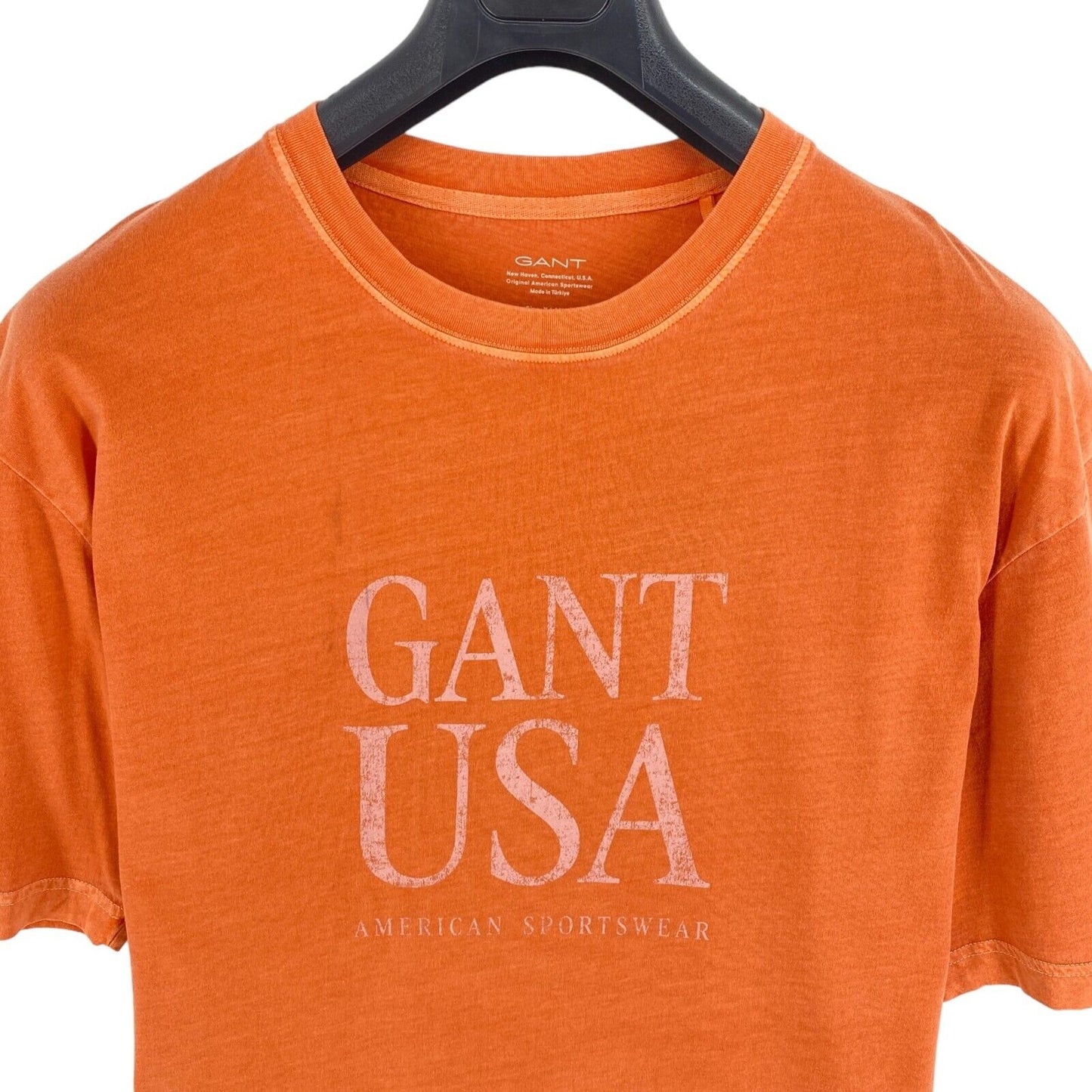 GANT Pinkish Orange Sun Faded Gant USA Crew Neck T Shirt Size XL