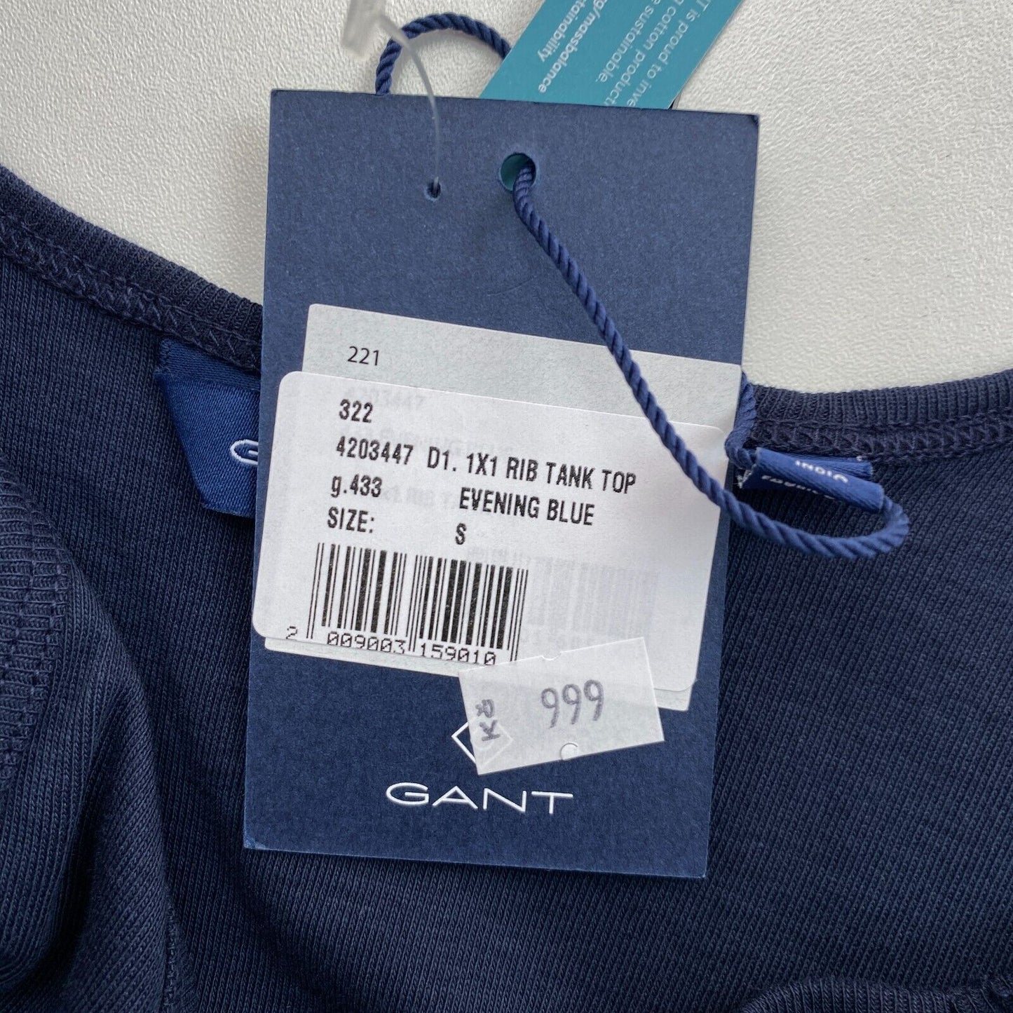 GANT Navy Blue 1x1 Rib Tank Top T Shirt Size S