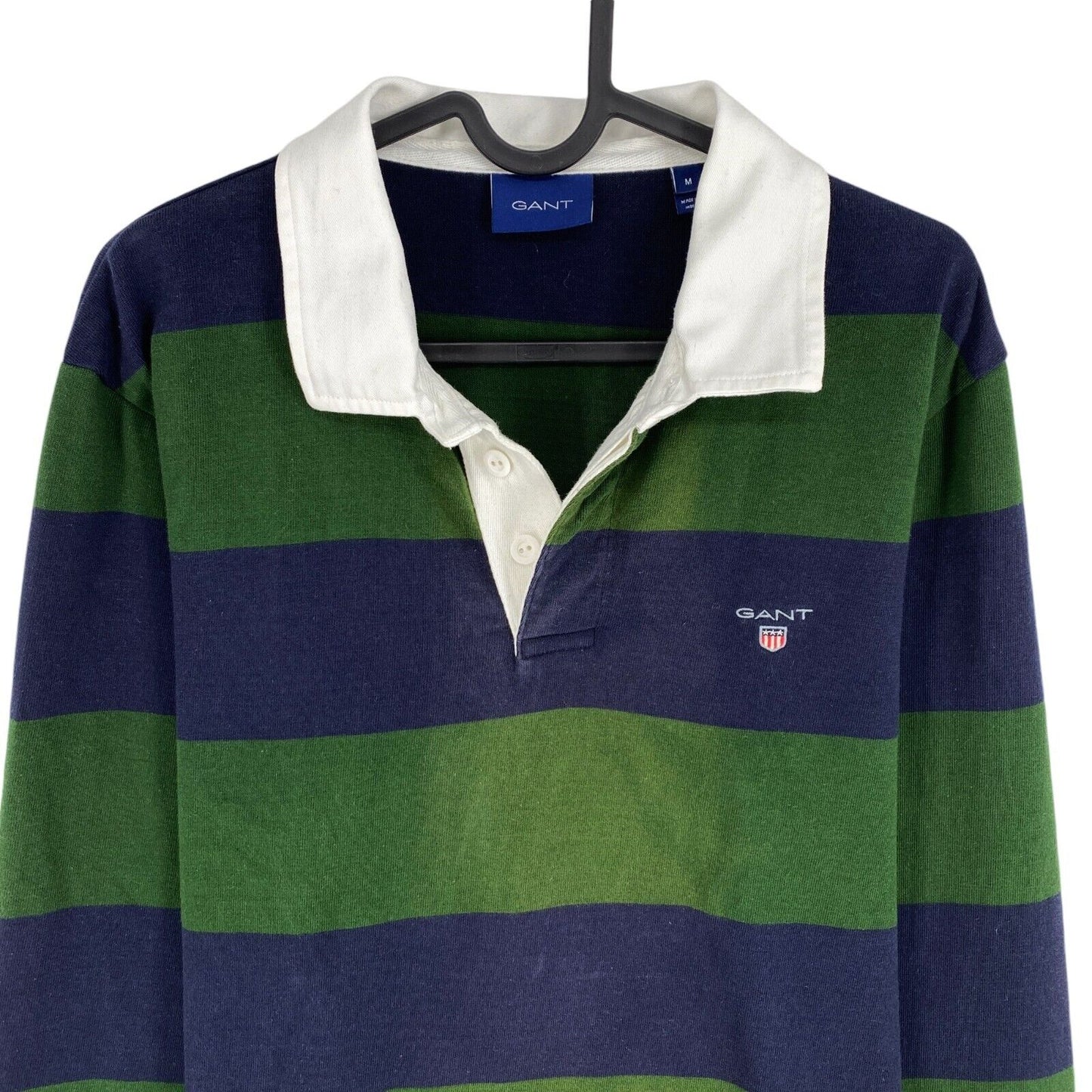 GANT Men Green Bar Stripe Heavy Rugger Sweater Pullover Size M