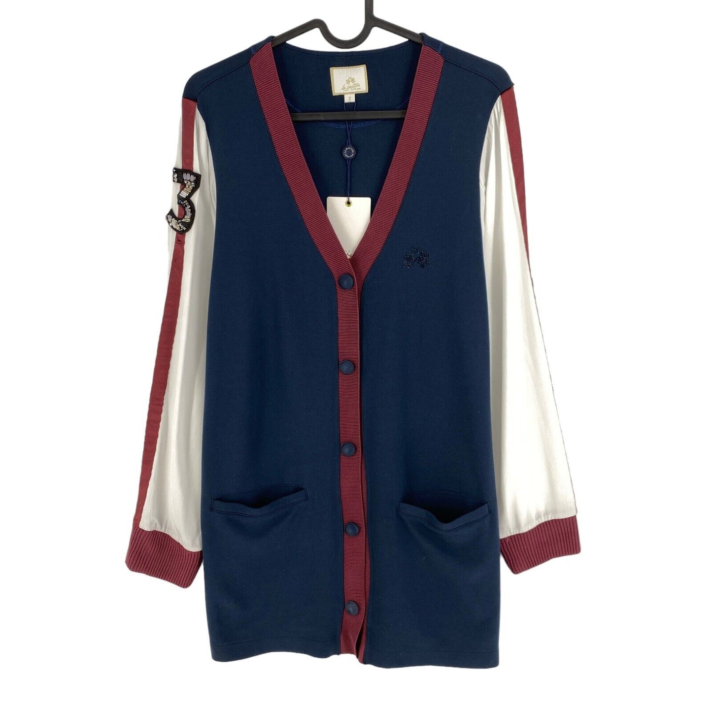 €270 LA MARTINA Navy Blue Heavy Jersey Fleece Cardigan 2 / S