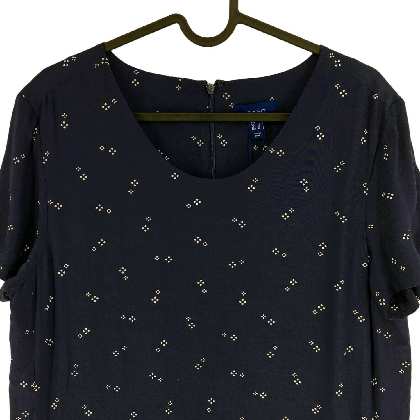 GANT Navy Blue Classic Shift Micro Print Crew Neck Dress Size EU 34 UK 6 US 4